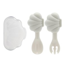 Edison 貝殼造型矽膠餐具組, 奶油色, 湯匙 + 叉子 + 收納盒, 1組