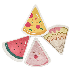 ROYALLIN 蘿林嚴選 木漿棉洗碗布 Set 4件, 卡通木漿海棉, 冰淇淋/西瓜/披薩/蛋糕, 1組