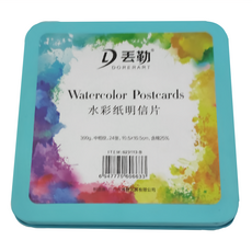 DORERART 丟勒 水彩紙明信片 300g 中粗紋 24張 10.5*10.5cm 藍色鐵盒款