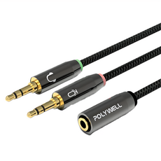 POLYWELL 寶利威爾 3.5mm 1母 四極 轉2公 三極 音源轉接線 PW15-W52-A005, 1條, 25cm