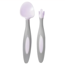 b.box 專利湯匙餐具組，9個月以上，含收納盒, 湯匙*1支+叉子*1支, 馬卡龍紫, 1組