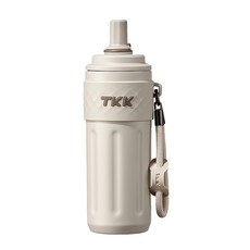 TKK 律動吸管杯 316不鏽鋼 x 陶瓷噴塗保溫杯 運動水壺 500mL (附手提繩), 沙丘咖, 1個