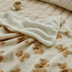 BEBEDECO 泰迪熊圖案超細纖維毛毯 特大型 奶油色