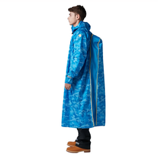 BAOGANI 寶嘉尼 背包客多功能大衣型雨衣, 超細纖維布料 輕盈便攜 杜邦防水處理 表層防污 SGS檢驗, 迷彩藍, 4XL(175cm以上)