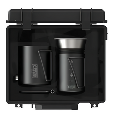 Camping 1-2 Cup SUS304不鏽鋼 食品級矽膠, 黑色, 1組, 戶外手沖壺600ml + 折把露營杯400ml + 咖啡濾杯 + 出水架 + 尚蓋好豆罐 + 防撞手提箱