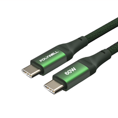 POLYWELL 寶利威爾 Type-C To Type-C PD編織快充線 60W 鋁合金 PW15-W45-M862, 2m, 綠色, 1條