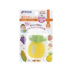 Richell 利其爾 咬咬矽膠固齒器 附收納盒, 食品級安全矽膠, 厚實富有彈性, 色彩豐富造型可愛, 3個月以上適用, 矽膠固齒器 + 收納盒, 鳳梨款, 1組
