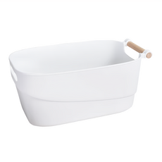 台灣 Life plus 原色生活 木柄提把多功能收納籃, 白色, 1個