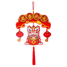 MODACore 摩達客 春節開運招財 精緻刺繡萬事如意醒獅喜氣盈門流蘇吊飾掛飾, 紅色