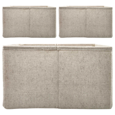 SHIMOYAMA 棉麻布摺疊式分類收納盒, 米色, 3個