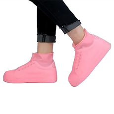 高彈力乳膠輕便雨鞋套 防水防滑防風防雪加厚防塵, L, 粉色, 1雙