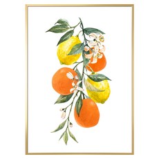菠蘿選畫所 水果串串 檸檬柑橘 裝飾畫, 金色