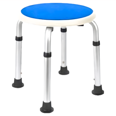 FUZIKON MEDICAL EQUIPMENT 洗澡椅 基本圓凳款 鋁合金材質 高度可調整 舒適軟墊 搭配止滑腳墊, 藍色 + 白色 + 銀色, 1個