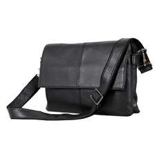 LIKEHOUSE 真皮頭層牛皮多隔層男士肩背包 LB812 黑色, 1個, 29x6x21cm