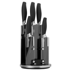 taylor's eye witness Brooklyn旋轉刀座 + 刀具5件組 銀色, 主廚刀 + 麵包刀 + 切肉刀 + 多功能切刀 + 削皮刀 + 刀架, 1組