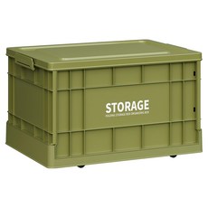 FAmILyLIFE 生活 工業風可疊加折疊收納箱 附輪 33L, 橄欖綠, 1個