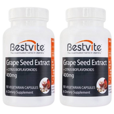 Bestvite 葡萄籽精華膠囊, 含葡萄籽萃取物100毫克, 添加柑橘生物類黃酮300毫克, 素食者友善, 90顆, 2罐