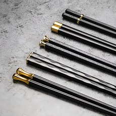 ANTIAN 家用抗菌合金筷子/防滑防燙耐高溫筷子 24cm, 5雙, 單件, 黑色/金色