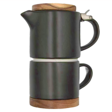 AWANA 木蓋陶瓷子母壺杯組, 黑色, 1組