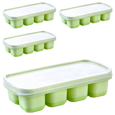 按壓冰塊盒, 食品級軟膠, 一按輕鬆脫模, 疊放設計, 節省更多空間, 可視蓋子, 14 x 7 x 4cm, 薄荷綠, 4個