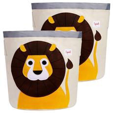 3 sprouts 收納籃, 手感柔軟耐抗污 桶裝超大容量 可折疊壓扁不佔空間 左右附有手把, 獅子王, 高44.5 x 直徑43cm, 2個