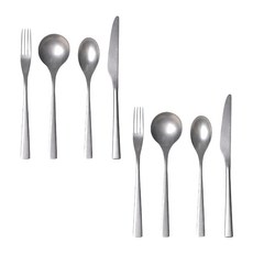 Homely Zakka 古典工業風拉絲不鏽鋼餐具8件組, 餐刀 2支 + 餐叉2支 + 湯匙 2支 + 點心匙 2支, 1組, 銀色