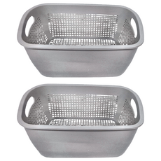 沐慕家居 雙層濾水洗菜藍 灰色 塑膠, 30 x 21 x 14cm, 2個