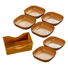 水果盤 - 6入組, 盤子 + 底座, 日式木紋, 1組