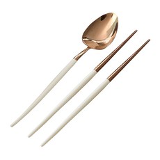 SSUEIM MARIEBEL系列 莫蘭迪不鏽鋼餐具2件組, 奶油白, 1組, 餐匙 + 筷子