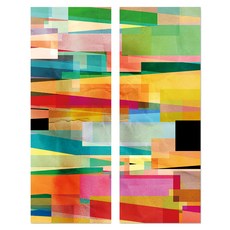 24mama 掛畫 二聯式 明亮 創造力 藝術 圖形 無框畫 80 x 30cm 02, 多彩幾何抽象