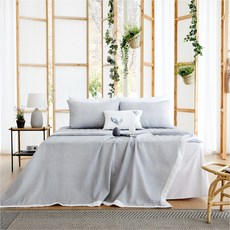 comet Home 摩登素色泡泡紗夏季被單, 灰白色