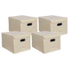 ANTIAN 可折疊帶蓋抽屜式衣物收納盒 35 x 52 x 30cm 卡其色 4個