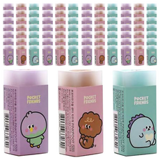 PINKFOOT 口袋朋友卡通圖案橡皮擦套組 36入, 薄荷 + 粉紅色 + 紫色, 36組