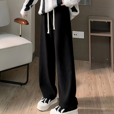高腰抽繩垂墜羊絨拖地褲, 腰寬34cm 臀寬52cm 大腿寬29cm 褲腳寬23cm 全長99cm, 黑