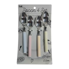 KAI 貝印 KITCHEN 直條紋湯匙, 藍色 + 紅色 + 黃色 + 綠色, 1組