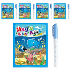 葉子小舖 兒童塗鴉本 畫畫本 海洋生物主題 繪本 畫筆套組 可重複使用 5組, 兒童水畫本