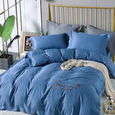 Betrise 貝翠絲 德國銀離子防蹣抗菌天絲素色刺繡4件式兩用被床包 - 湛藍海洋