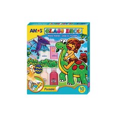 AMOS 阿摩司 玻璃彩繪套裝 10色 7種常規顏色+1種閃光顏色+2種襯線色（金色和黑色）+1支膠棒, Multicolor, 1組