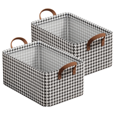德利生活 收納籃套裝 無格 無紡布+鍍鋅實芯鋼架, 47 x 28 x 20cm, 千鳥格鋼架款, 2個