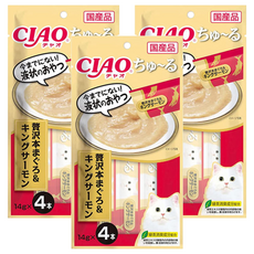 INABA CIAO 啾嚕 肉泥 採用人用食品等級的魚獲原料 獨立添加綠茶消臭成分, 奢華鮪魚 + 帝王鮭, 56g, 3袋