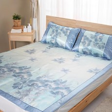 棉花田 Cotton Field 天然涼爽冰絲藤蓆 180x186cm床墊+50x75cm枕套, 蝴蝶蘭 藍色, 加大