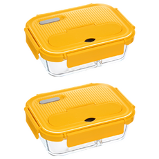 HICHEF 掌廚 Eco Fresh 耐熱玻璃分離保鮮盒，6：4完美分隔，食物不混味, 黃色 1050ml, 2個