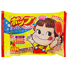 FUJIYA 不二家 POP棒棒糖 三種水果風味 添加Oligo寡糖 猜拳圖案 獨立包裝 大包裝設計, 469g, 1袋