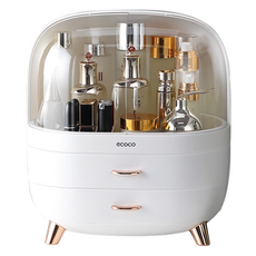 ecoco 意可可 美妝蛋雙開抽屜化妝品收納盒 大款 白色 34x22x38.3cm, 1個