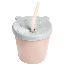 haakaa 矽膠河馬吸管水杯組 150ML, 耐熱, 低溫-20°C, 高溫250°C, 適用6個月以上幼兒, 1組, 粉膚色