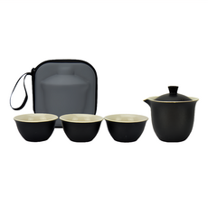 LifeHouse 陶瓷旅行茶具組, 粗陶紋理 啞光厚實手感, 387g, 黑色, 1組