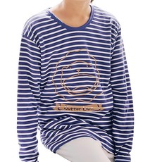 GIAT 吉亞特 兒童款奶油獅條紋磨毛保暖上衣 圓領款 - 70%棉 30%聚酯纖維