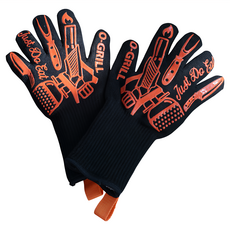 O-GRILL 耐高溫隔熱防燙手套 黑色 + 橘色 燒烤烘焙 防滑透氣, 1雙