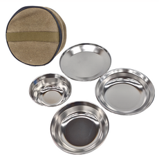 Campingmoon 柯曼 戶外餐碟八件套 18 x 18 x 7.5cm, 卡其色 + 銀色, 1組