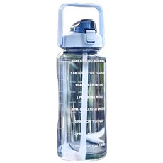 時間刻度大水壺 附吸管, 天空藍, 2L, 1個